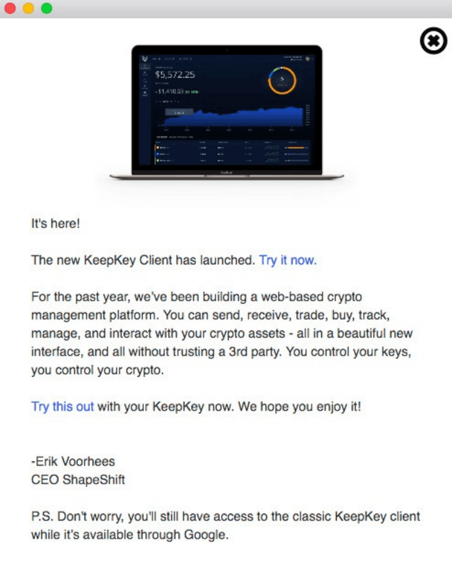 Keepkey 메인 인터페이스